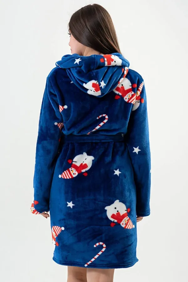 Robe de Noël en peluche bleu marine, motif femme égyptienne