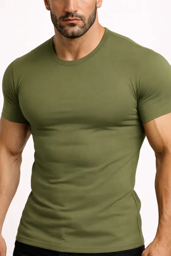 Mısırlı ORGANIC Pamuklu HERCULES Slim Fit Bisiklet Yaka Fanila / T-Shirt Haki