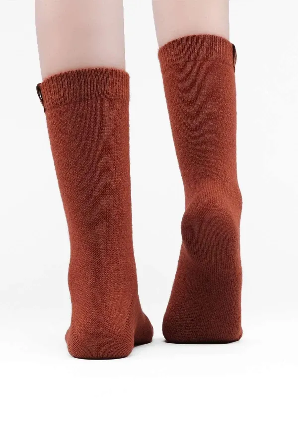Mısırlı Kadın Kuzu Yünü Tekli Soket Çorap Kiremit