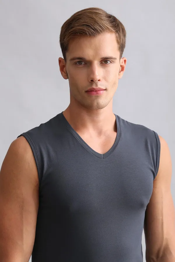 Mısırlı Modal By TENCEL HERCULES Slim Fit V-Neck Athletic Tank Top / T-Shirt Anthracite