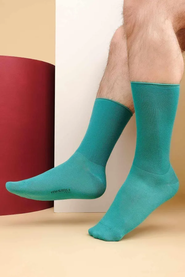 Men's Bamboo Single Diabetic Elastic-Free Ankle Socks Blue