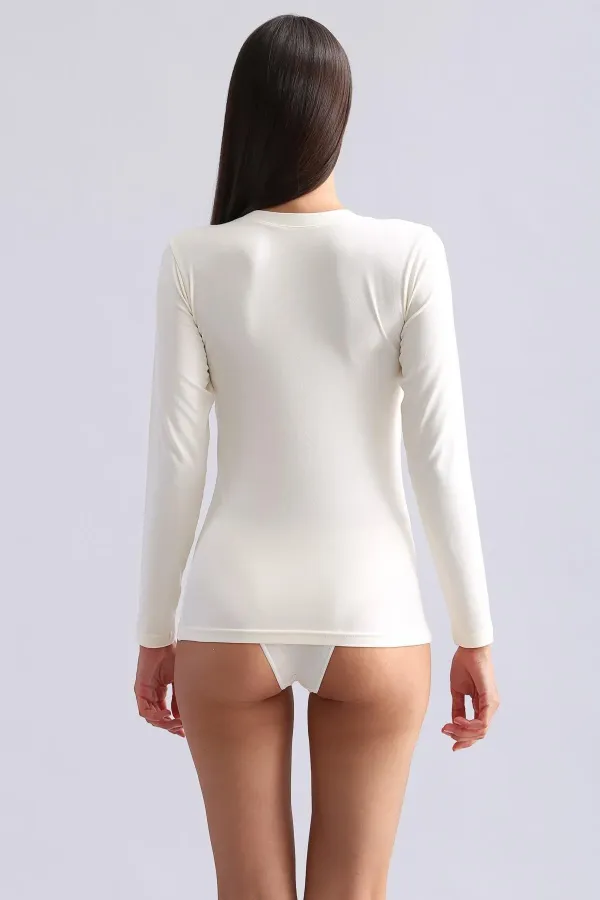 Débardeur/sweat-shirt à manches longues et col rond en modal égyptien TENCEL BRITT, écru