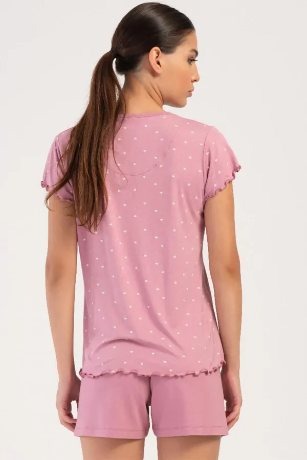 Mısırlı Kadın Viskon Kısa Kollu Şort Pijama Takımı Pembe