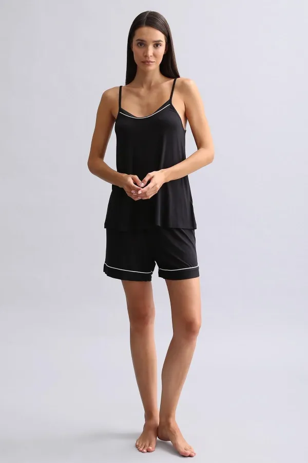 Women's Modal Thin Strap Pajama Top Black