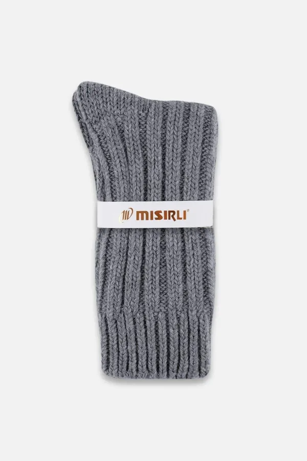 Mısırlı Unisex 5 Kat Alpaka Yünü Kışlık Tekli Soket Çorap Gri