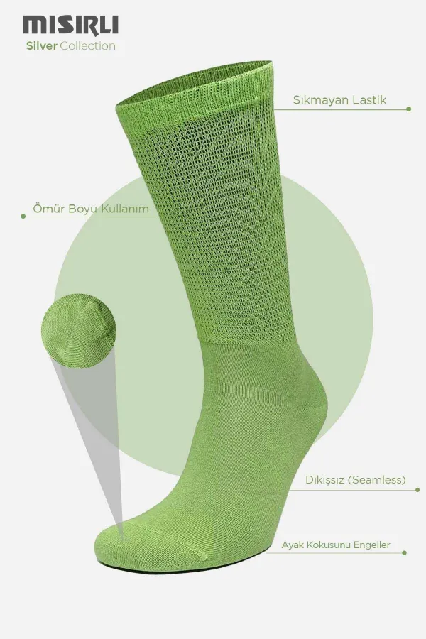Chaussettes pour homme à douille unique argentée 10 % vertes