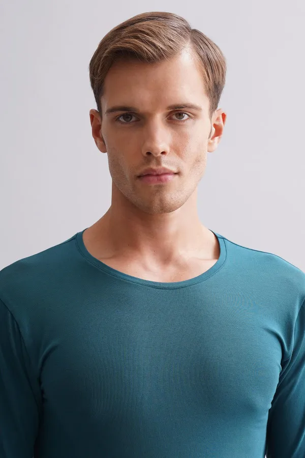 Mısırlı Modal By TENCEL HERCULES Slim Fit Bisiklet Yaka Uzun Kollu Fanila / T-Shirt Toprak Bej