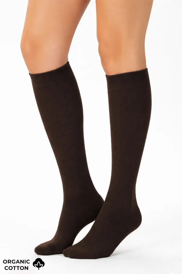 Chaussettes hautes unisexes en coton biologique égyptien, style aviateur et pilote, avec technologie de serrage spéciale, marron