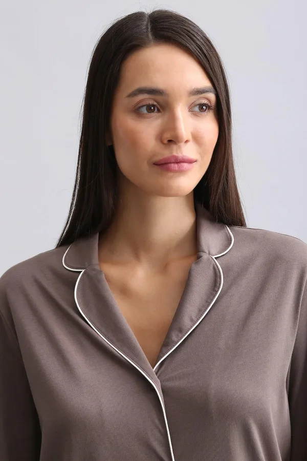 Ensemble pyjama 100 % coton marron pour femme, de style égyptien