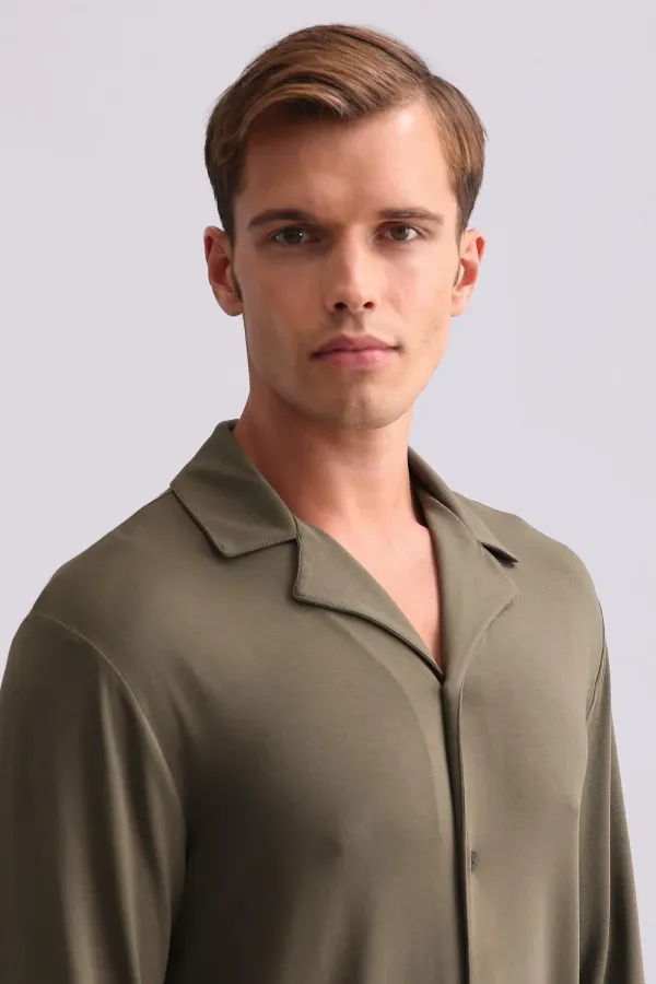 Chemise égyptienne à manches longues en modal kaki