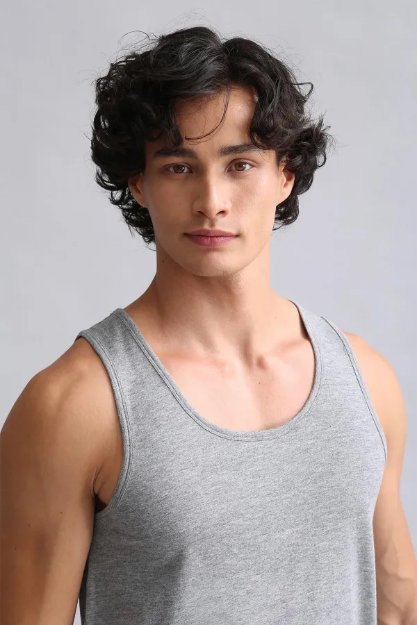 Mısırlı Modal By TENCEL HERCULES Slim Fit Basic Tank Top Grey Melange