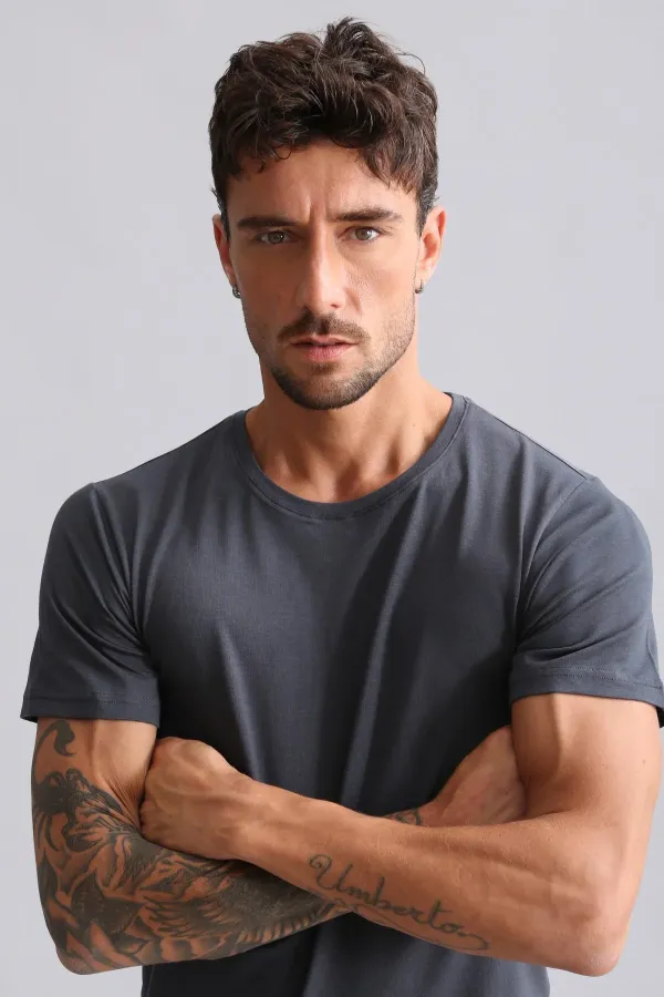 Mısırlı Modal By TENCEL HERCULES Slim Fit Bisiklet Yaka Fanila / T-Shirt Antrasit