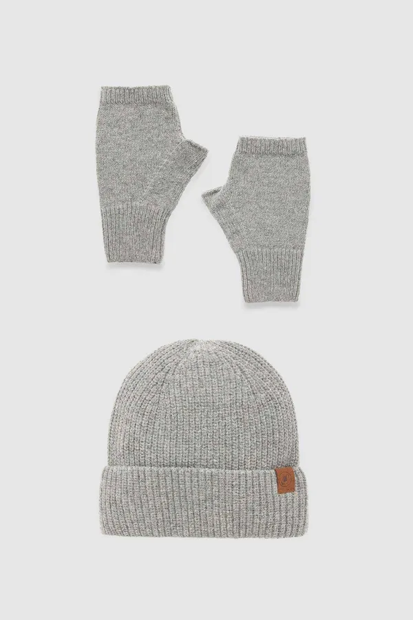 Unisex Wool Beanie and Glove Set - Milda Grey