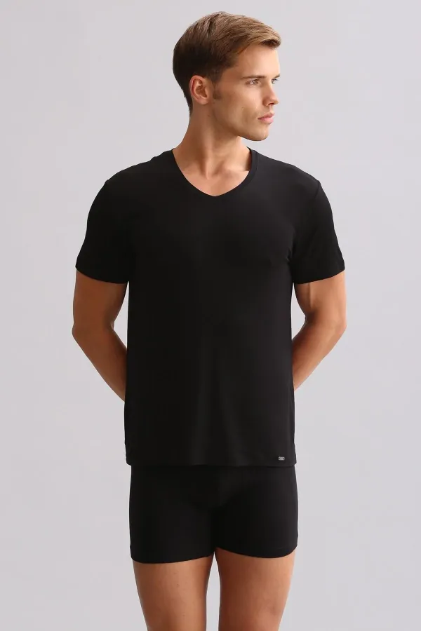 Mısırlı BAMBU ZEUS LUXURY Regular Fit V Yaka Fanila / T-Shirt Siyah