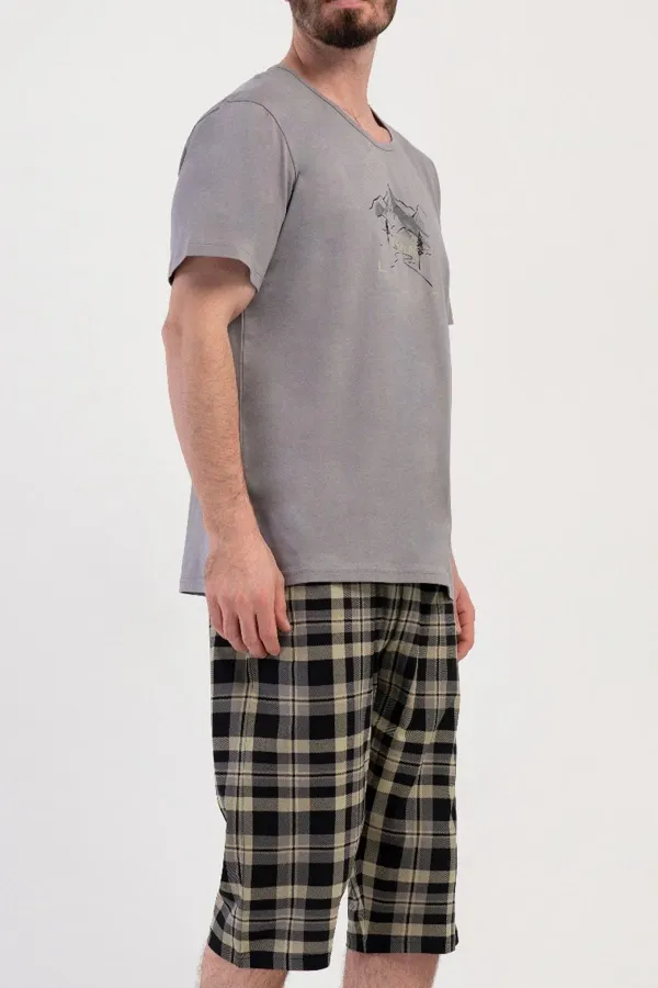 Ensemble Capri à manches courtes en coton pour homme, gris/anthracite, style égyptien