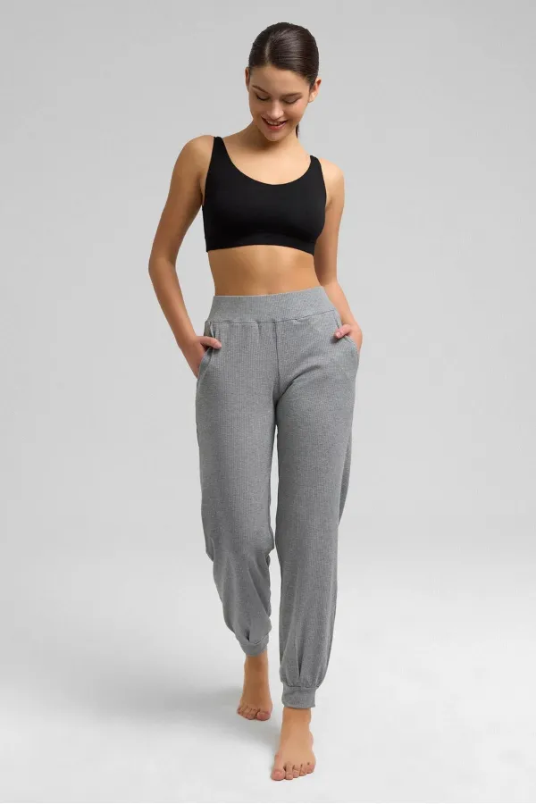 Mısırlı Kadın Kaşkorse Jogger Pantolon Gri Melanj