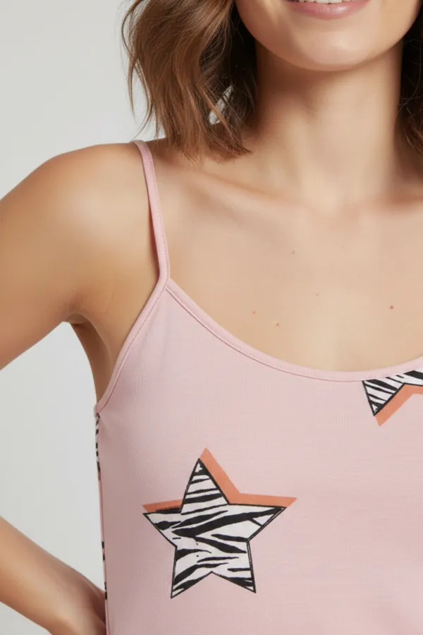 Pamuklu Askılı Tişört Şort Takım Pembe