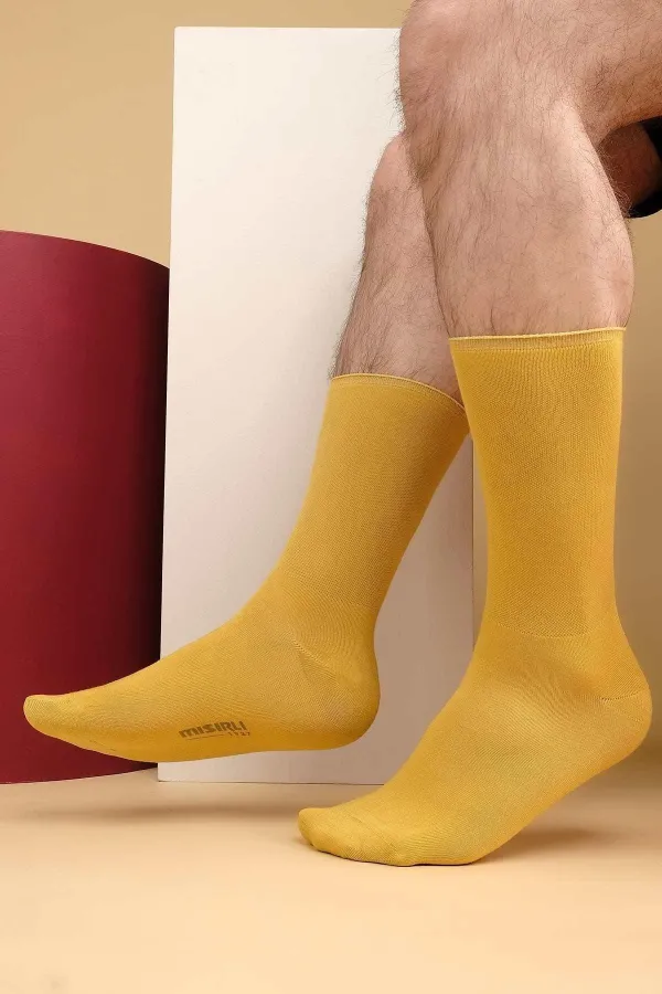 Men's Bamboo Single Diabetic Elastic-Free Ankle Socks Yellow