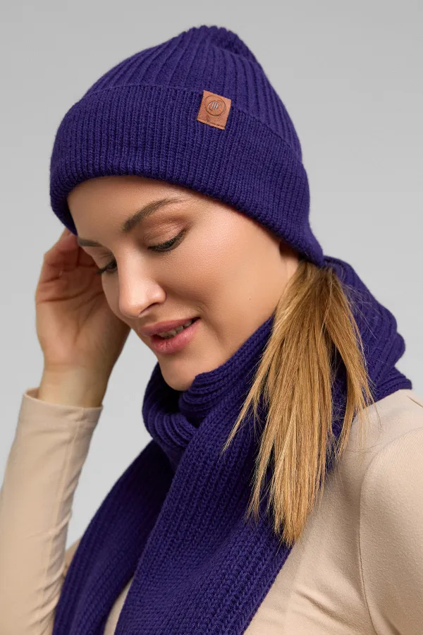 Ensemble écharpe et bonnet unisexe en laine égyptienne - Roseluis violet