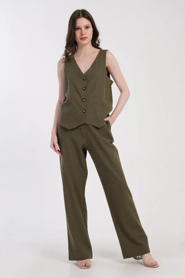 Ensemble gilet en coton tissé pour femme égyptienne, kaki