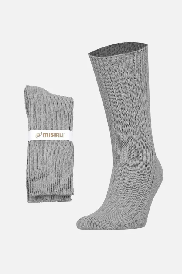Chaussettes d'hiver unisexes en coton bio égyptien gris
