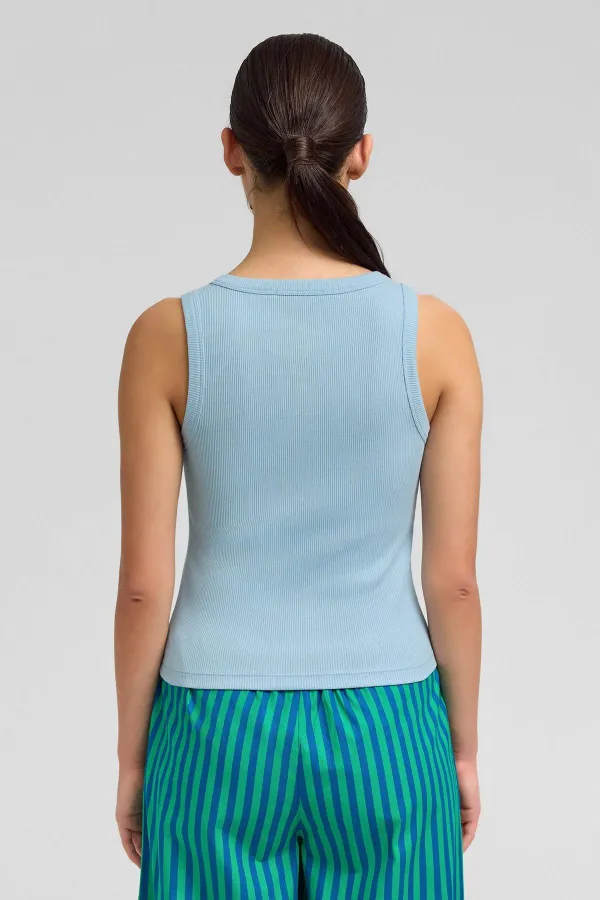 Mısırlı Kadın Pamuklu Kaşkorse Ön Patlı Atlet Açık Mavi