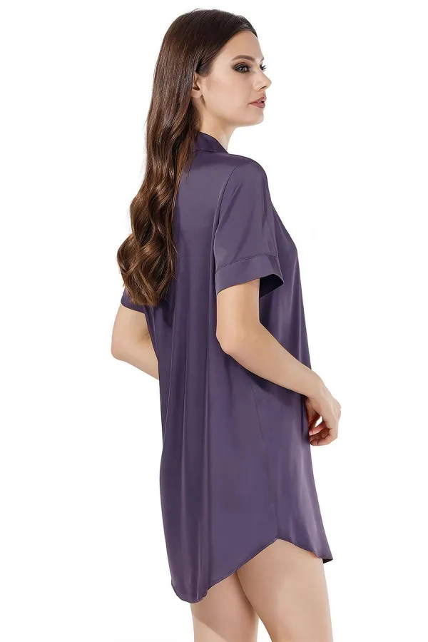 Mısırlı 1927 Kadın SATEN Kısa Kollu Gömlek Füme