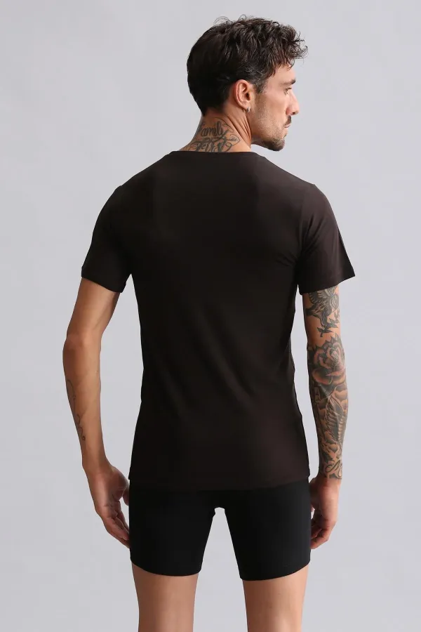 Mısırlı Modal By TENCEL HERCULES Slim Fit Crew Neck Undershirt / T-Shirt Brown
