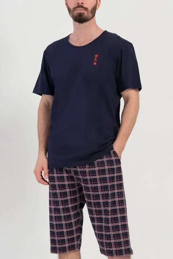 Costume Capri à manches courtes pour homme, bleu marine, style égyptien