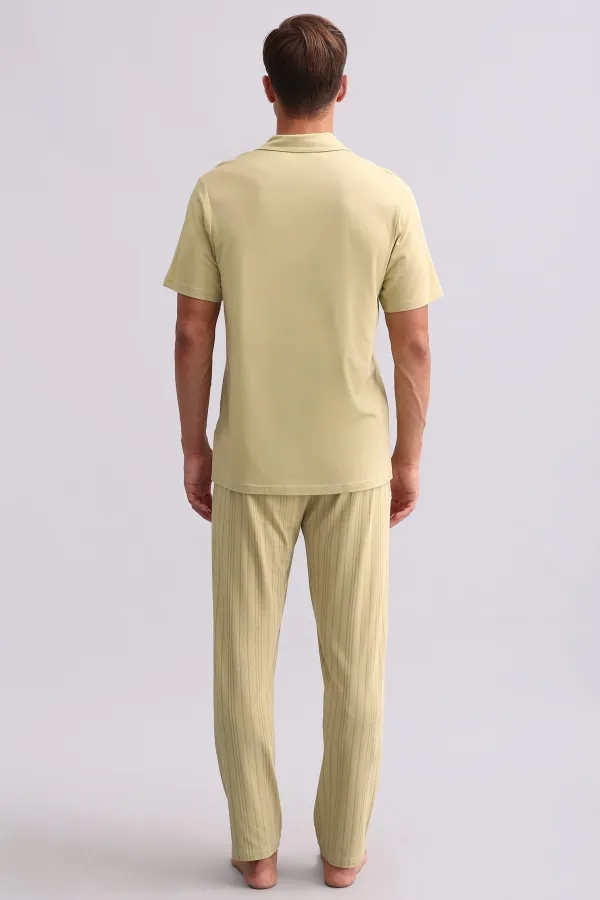 Chemise égyptienne pour homme en bambou à manches courtes, vert sauge