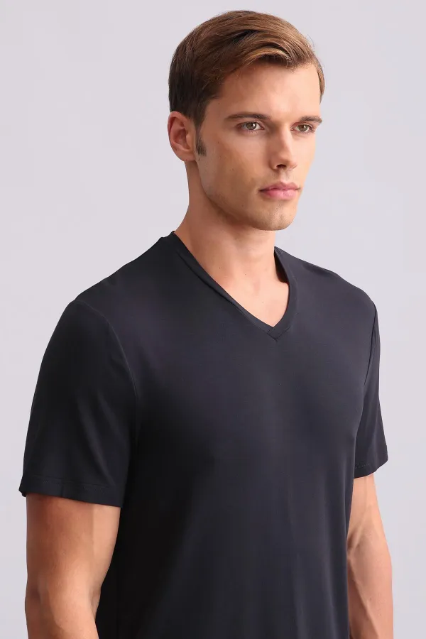 T-shirt égyptien pour homme en modal, col en V, anthracite