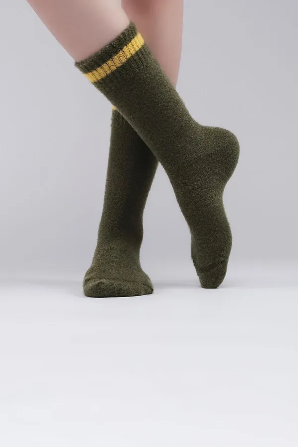 Mısırlı Kadın Soft Peluş Termal Tekli Soket Çorap Haki