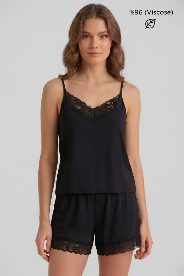 Egyptian Women's Viscose Shorts Set Black Egyptian Women's Viscose Shorts Set Black