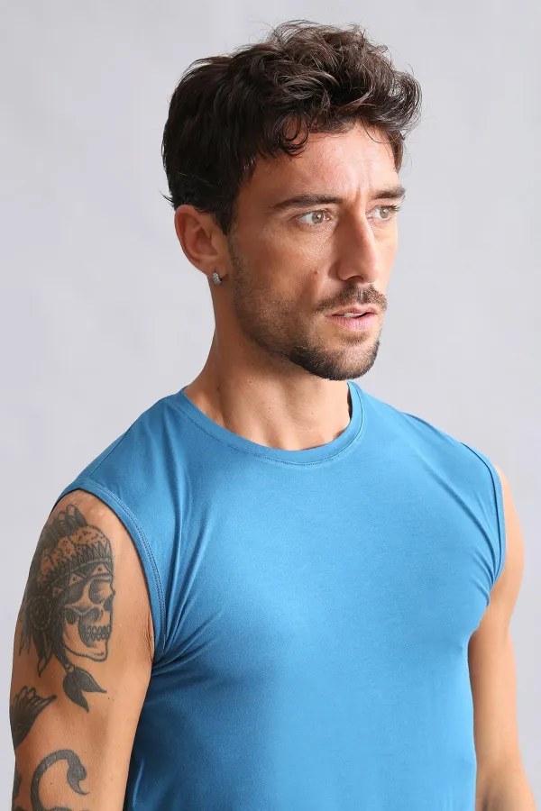 Mısırlı ORGANIC Pamuklu HERCULES Slim Fit Bisiklet Yaka Sporcu Atlet / T-Shirt Petrol