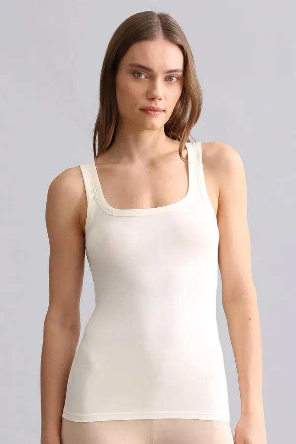 Mısırlı Modal By TENCEL U HELEN Thick Strap Long T-Shirt / Tank Top Ecru