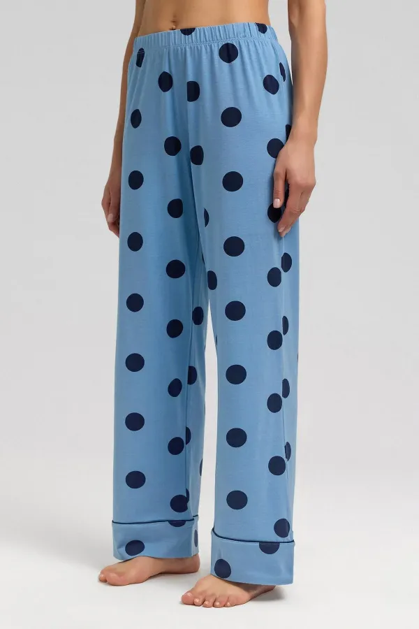 Mısırlı Kadın Modal Örme Puantiyeli Pijama Alt / Pantolon Bebe Mavisi