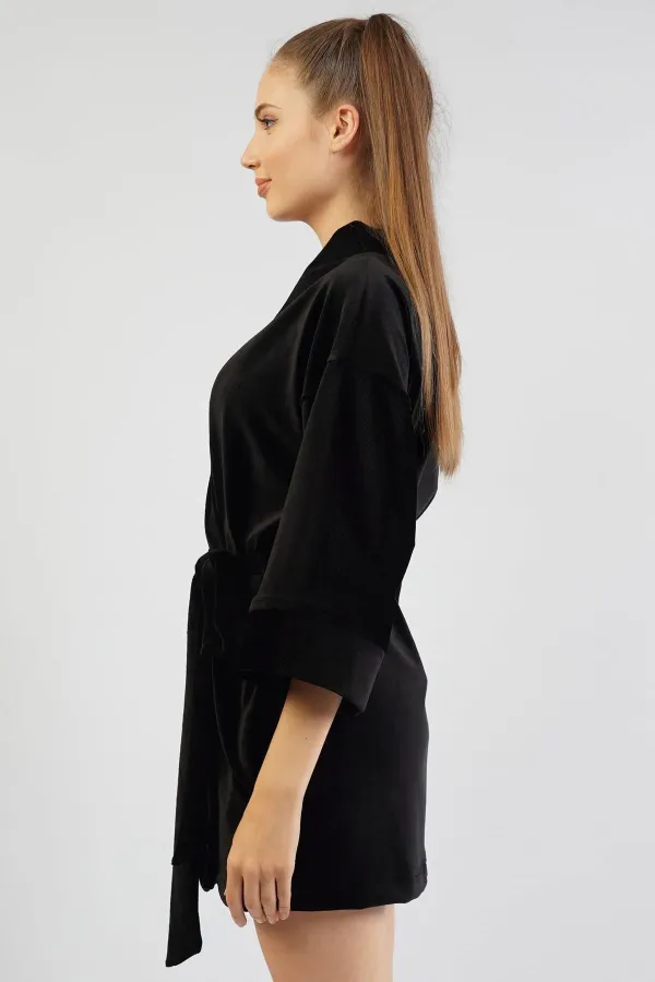 Mısırlı Kadın Kadife Sabahlık Siyah