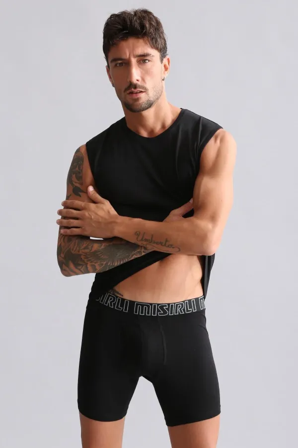 Débardeur/T-shirt de sport noir à col rond, coupe ajustée, en modal égyptien TENCEL HERCULES