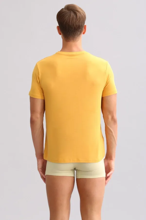 Débardeur/T-shirt de luxe en bambou égyptien Zeus, coupe classique, col rond, couleur moutarde