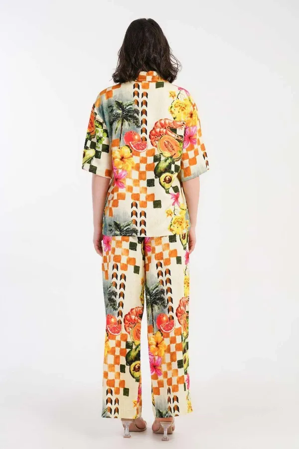 Mısırlı Kadın Viskon Kısa Kollu Gömlek Takım Çok Renkli