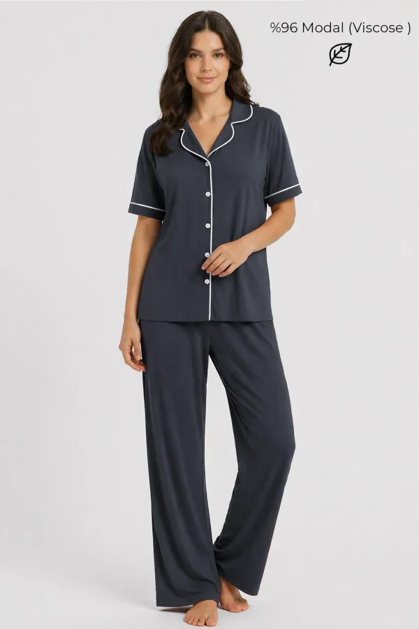 Ensemble pyjama modal anthracite pour femme, style égyptien