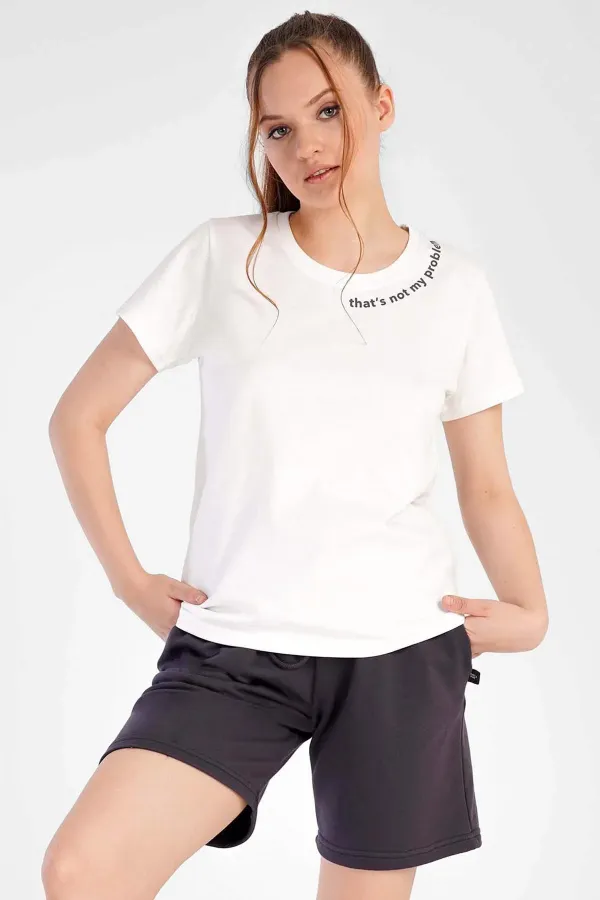 Kadın Pamuklu Kısa Kol Şort Takımı Beyaz