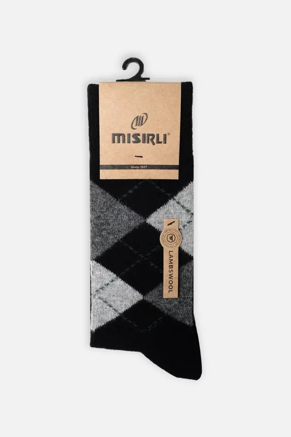 Mısırlı Erkek Koyun Yünü Tekli Soket Çorap Siyah