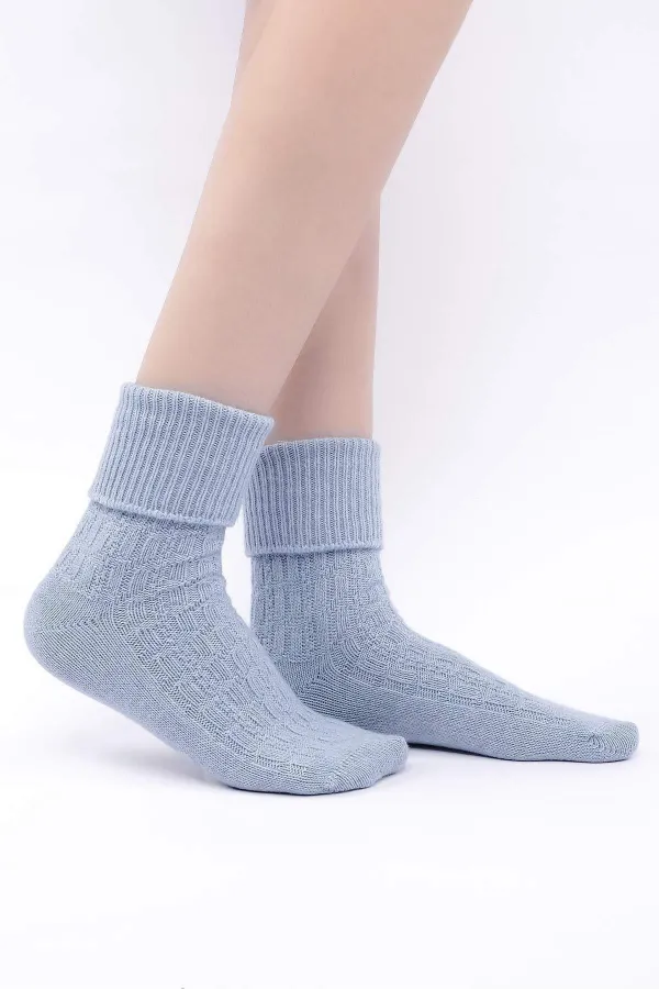 Chaussettes simples incurvées en laine de mouton pour femmes égyptiennes, bleues