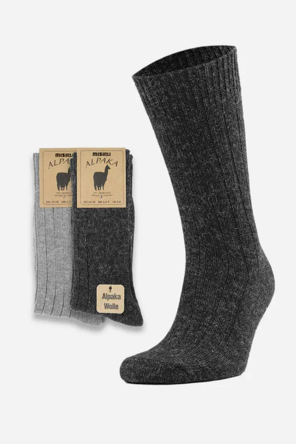 Mısırlı Men's Alpaca Wool 2 Pairs Ankle Socks Grey/Anthracite