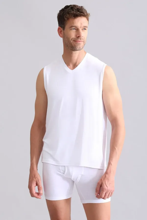 Mısırlı BAMBU ZEUS Regular Fit V Yaka Sporcu Atlet / T-Shirt Beyaz