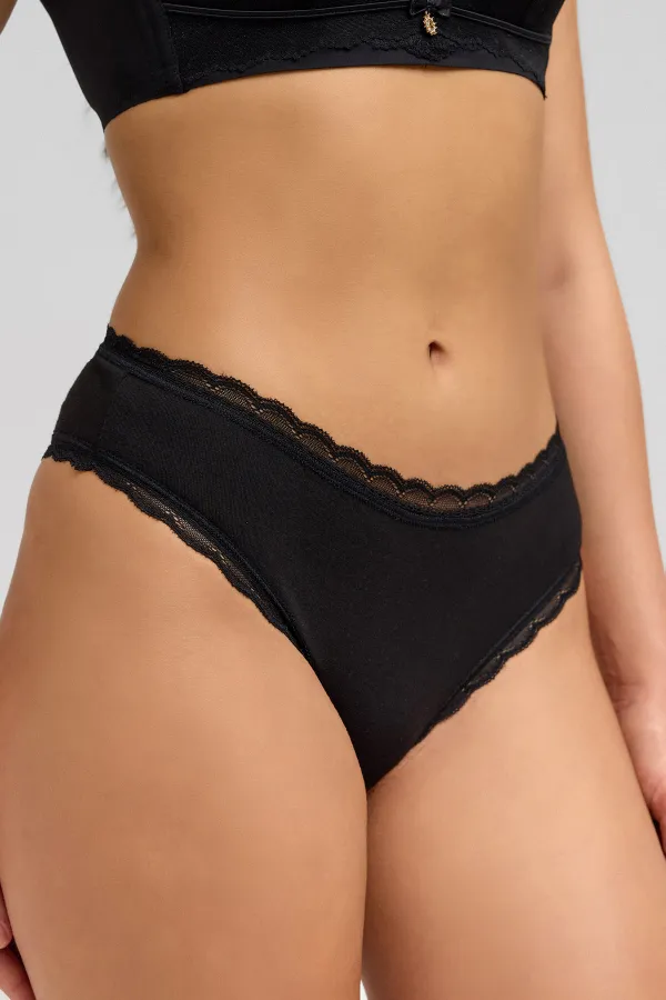 Dentelle modale égyptienne échancrée NOIRE