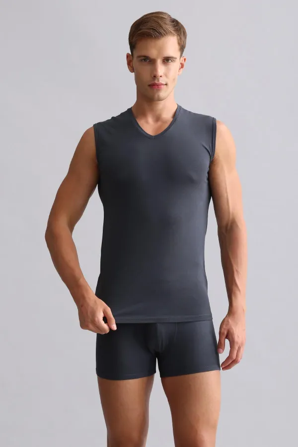 Mısırlı Modal By TENCEL HERCULES Slim Fit V-Neck Athletic Tank Top / T-Shirt Anthracite