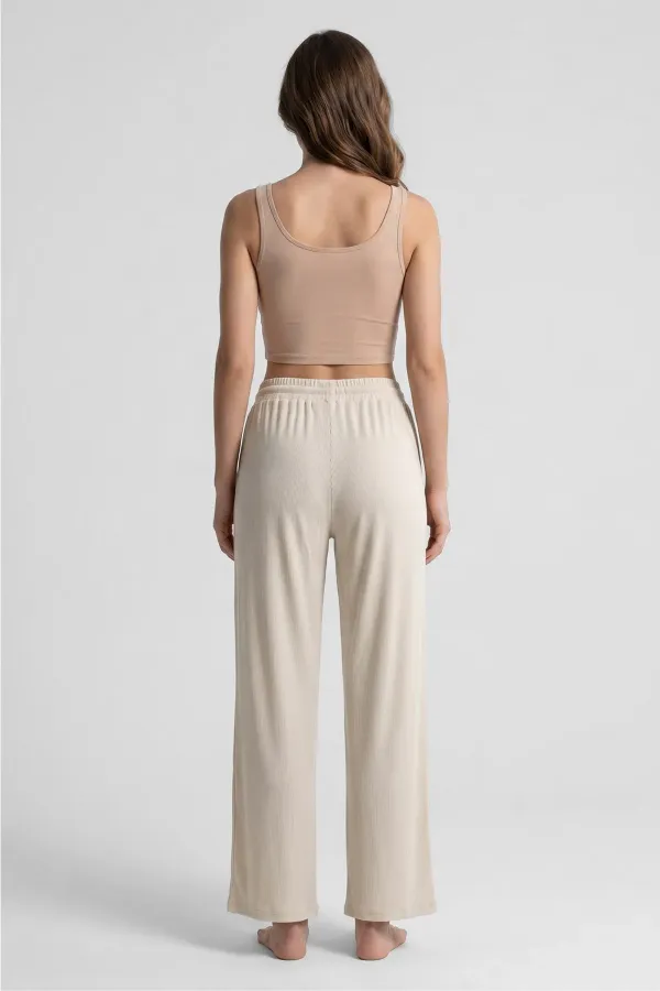 Mısırlı Kadın Modal Pamuk Karışımlı Beli Lastikli Pijama Ekru
