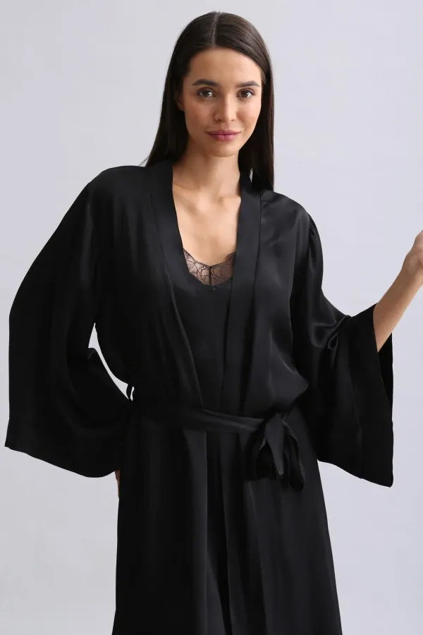 Mısırlı Kadın Bambu Sabahlık Siyah